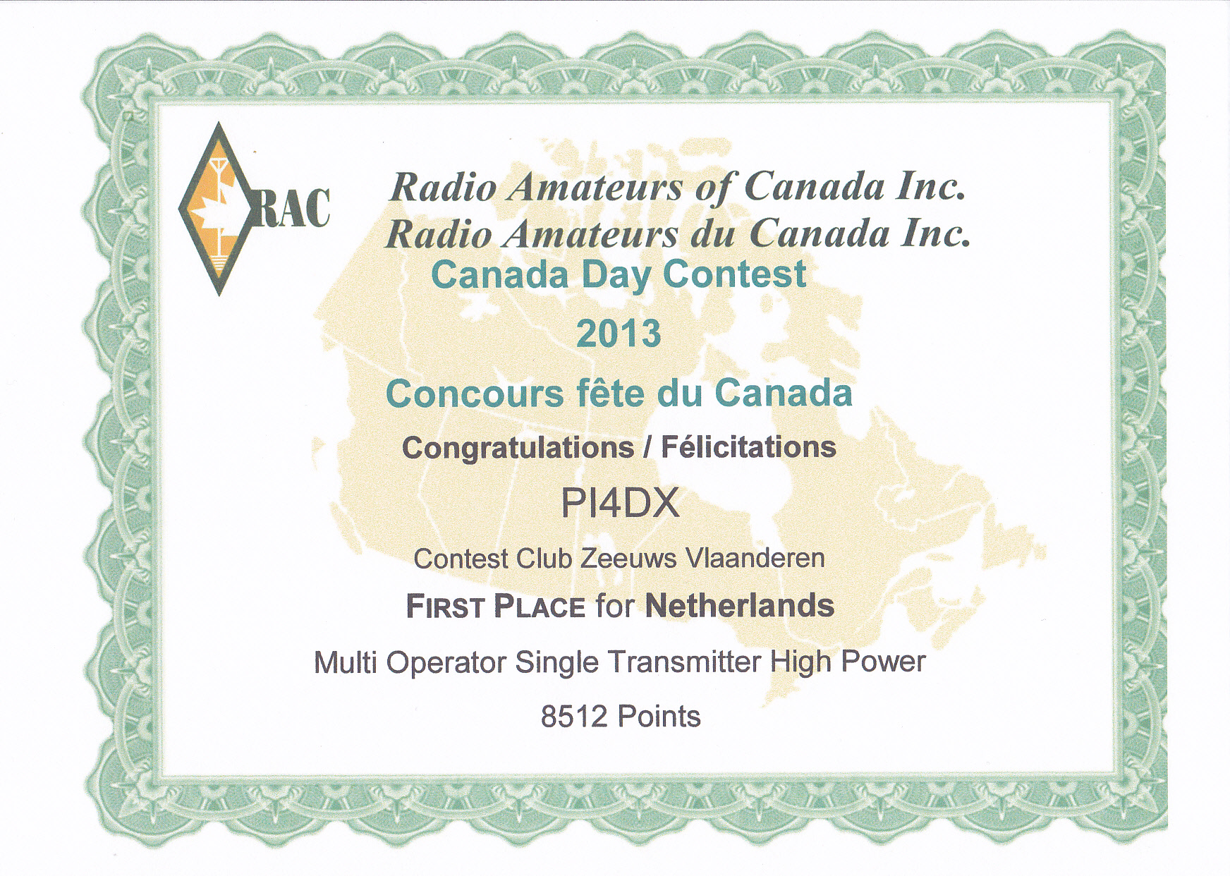 2013 Canadian Day Contest PI4DX