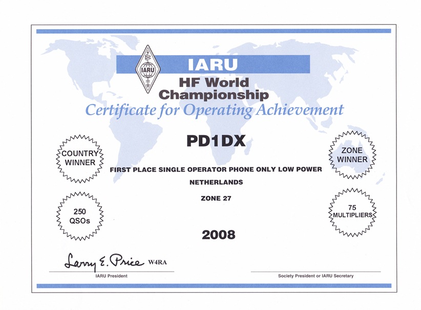 2008 IARU HF Champ SO SSB LP 1th PD1DX 2008