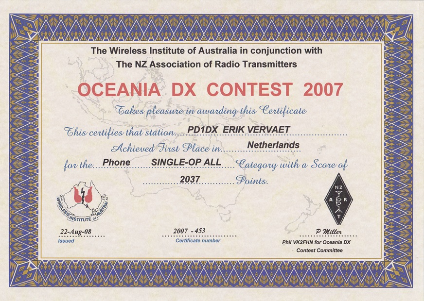 2007 OCEANIA DX SO ALL SSB PD1DX 2007