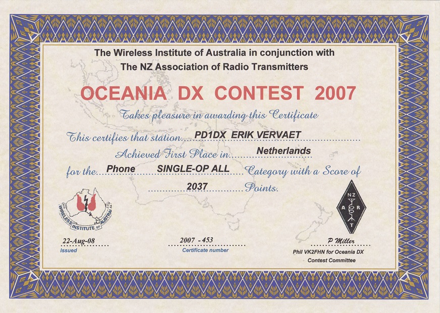 2007 OCEANIA DX SO ALL SSB PD1DX 2007