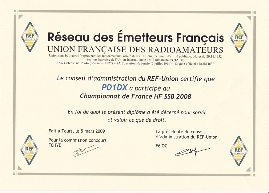 2008 REF Uinoin France SSB PD1DX 2008